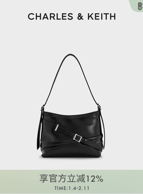 CHARLES&KEITH25秋冬CK2-80271629绑带式时尚酷感水桶包腋下包女