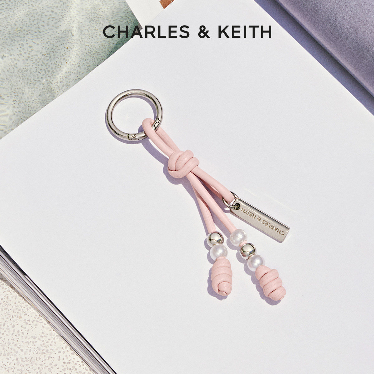CHARLES&KEITH春季配饰CK8-13200002串珠皮质挂绳挂件钥匙扣包挂