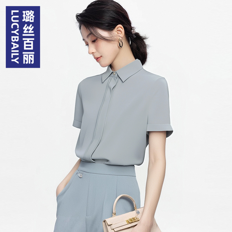 璐丝百丽2025新款短袖雪纺衬衫女气质百搭上衣时尚商务职业OL