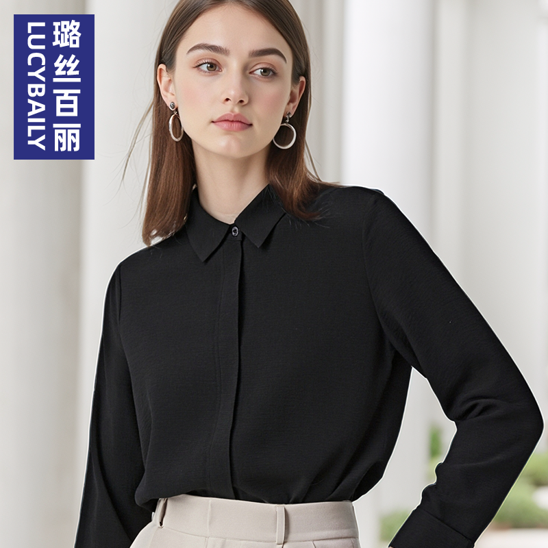 黑色衬衫女长袖雪纺柔顺透气