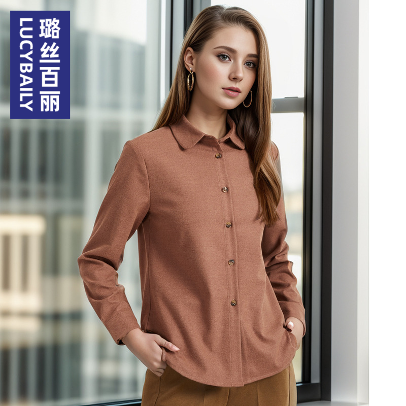 璐丝百丽高端磨毛高级感衬衫女长袖气质上衣2025春秋新款衬衣