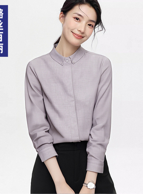 2025新款灰色方领长袖衬衫女职业冬加绒工作服工装衬衣高级感上衣