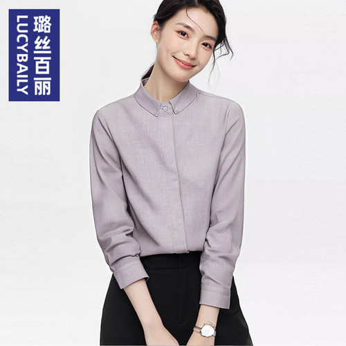 2026新款灰色方领长袖衬衫女职业冬加绒工作服工装衬衣高级感上衣