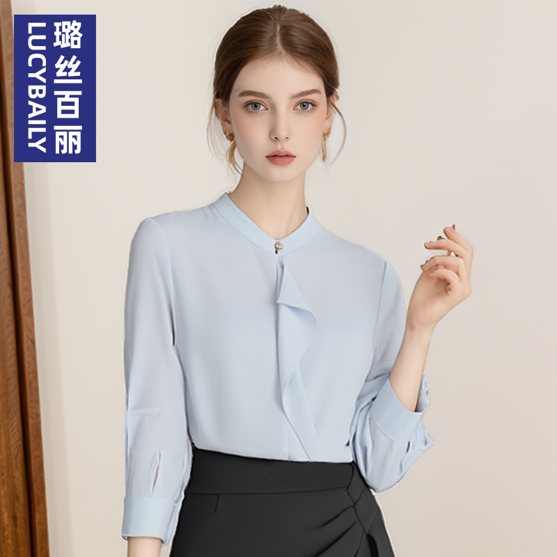 2025新款衬衫女气质雪纺衬衣通勤职业OL上衣长袖百搭春秋时尚蓝色