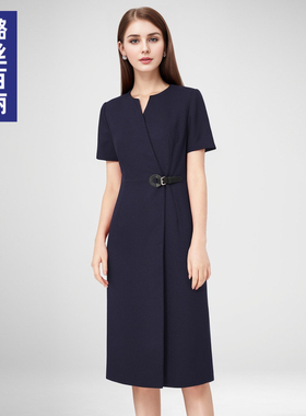 璐丝百丽藏蓝色连衣裙2025新款女夏时尚职业通勤裙子气质漂亮精致
