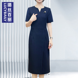 璐丝百丽2026新款连衣裙女夏气质职业高端高级感显瘦设计感短袖