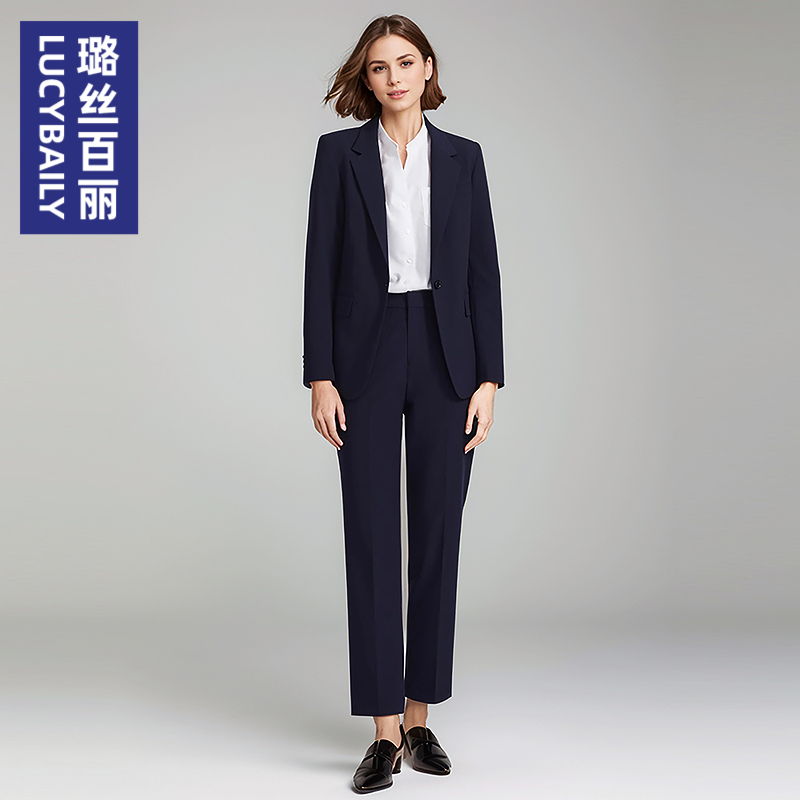 璐丝百丽藏青色高级感时尚西装套装女主持人商务通勤正装西服上衣