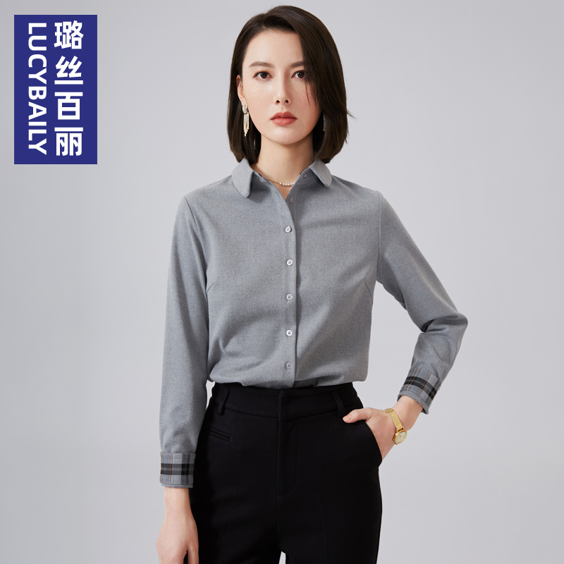 灰色职业长袖衬衫春季新款
