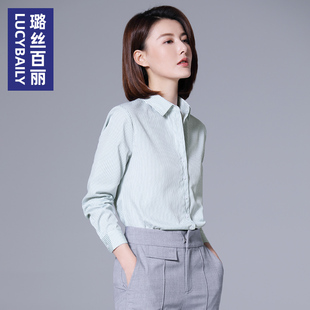 职业上衣 春秋棉质竖条纹衬衣洋气时尚 璐丝百丽条纹衬衫 女长袖