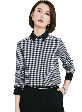 黑白格子衬衫女春秋长袖职业新款