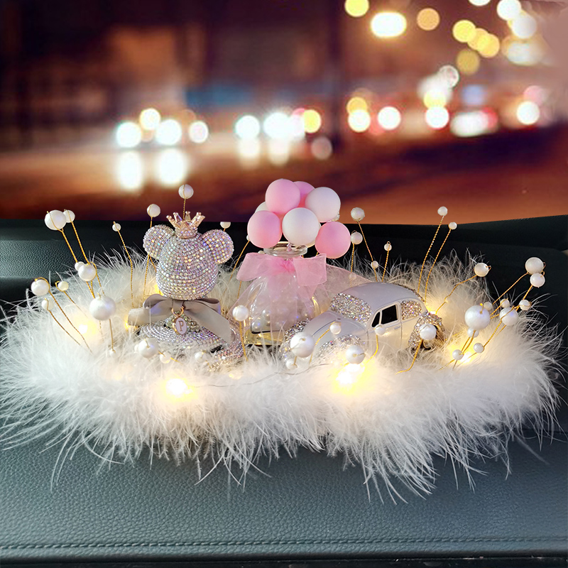 带灯车载香薰摆件汽车珍珠香水