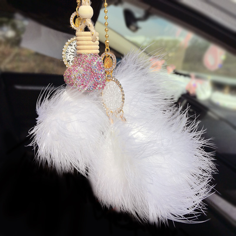 镶钻星星爱心汽车挂件后视镜梦网羽毛吊坠挂饰车内饰品车载香水瓶