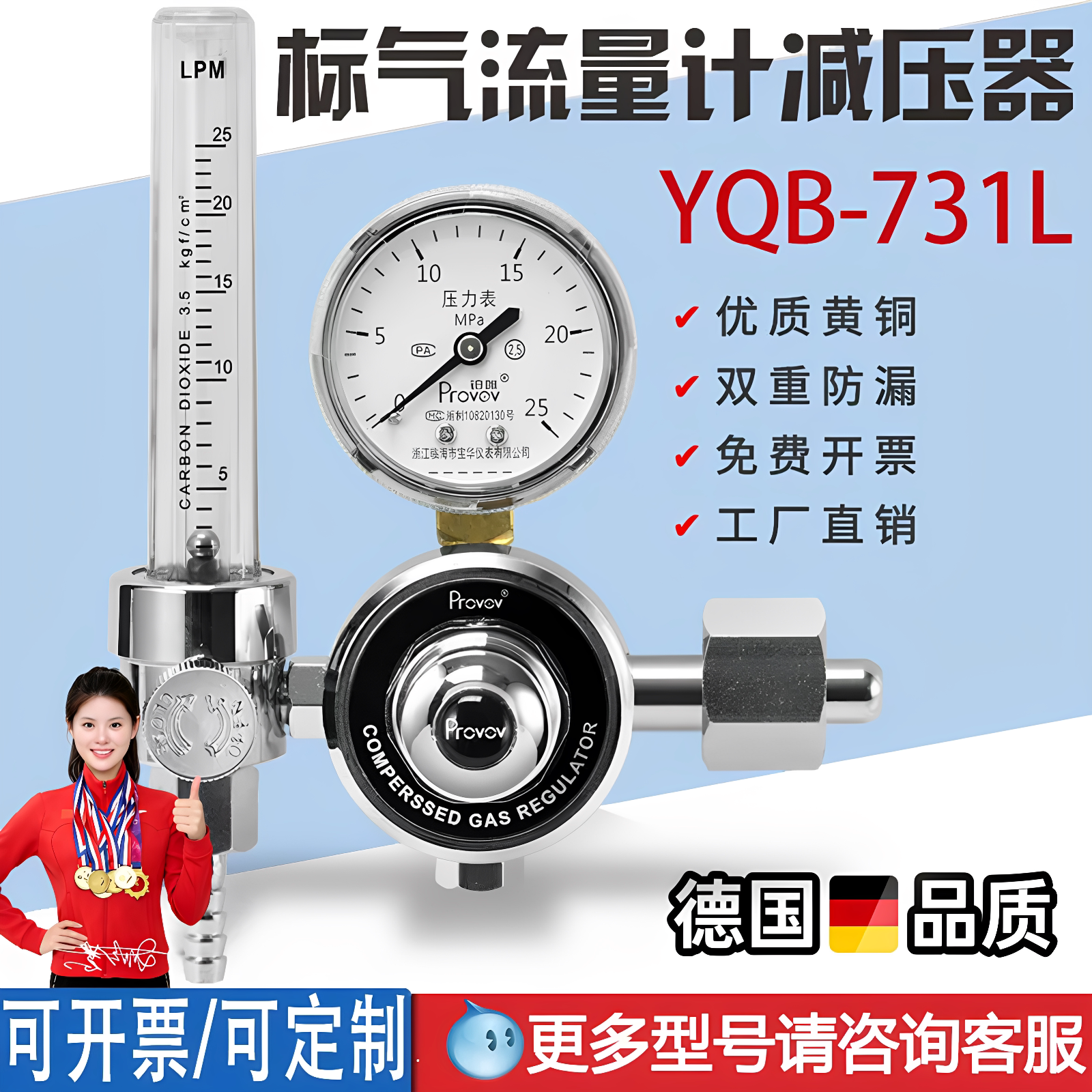 标准气体流量计减压阀压力表YQB-731L实验室尾气检测精密仪表图片