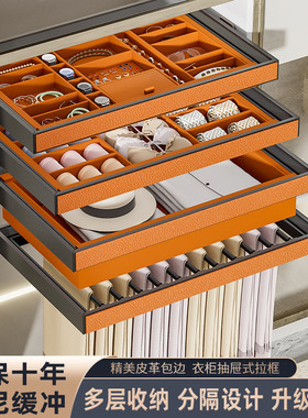 衣柜拉篮首饰盒抽屉式皮革格子抽挂裤架抽拉伸缩滑轨内置五金配件