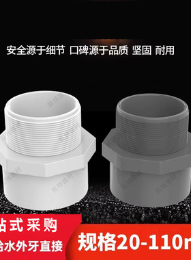 PVC给水管外牙直接 螺纹直通 外螺接头20 25 32 40 50 63 90 110