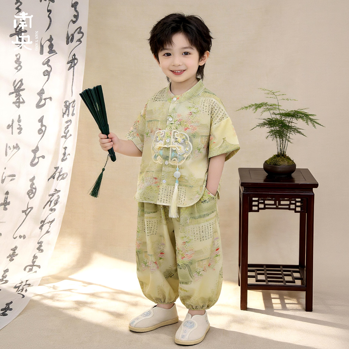 日常可穿汉服男童短袖套装夏季图片