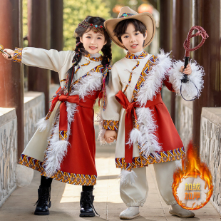 儿童名族风服饰秋冬季加绒套装女童少数民族服装男童壮族彝族苗族