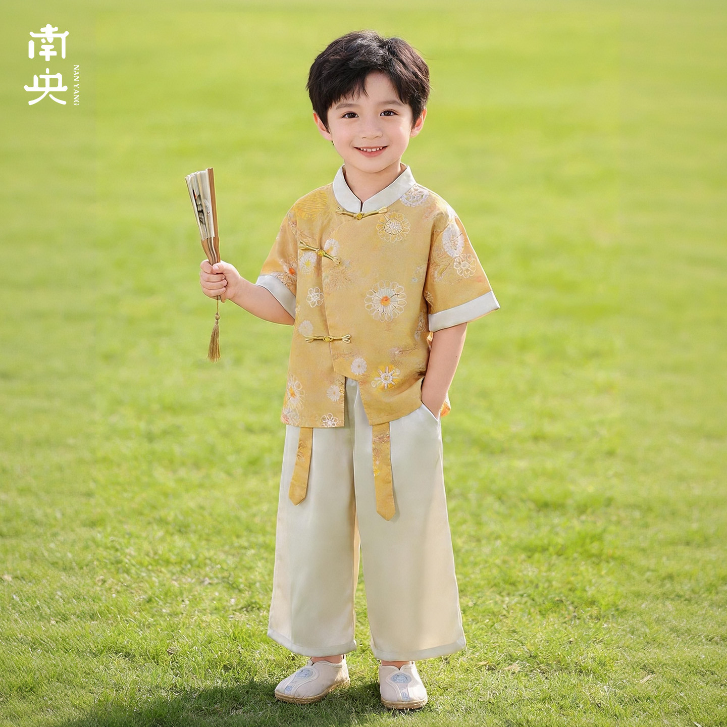 新中式男童汉服夏季薄款儿童唐装短袖纯棉套装幼儿园六一表演国风
