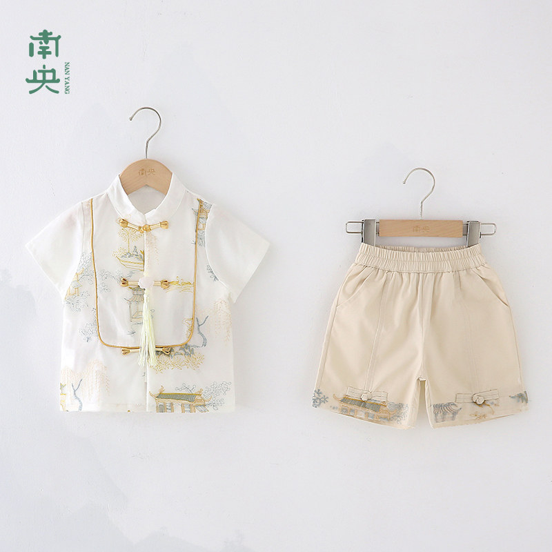 汉服男童唐装夏季短袖套装薄款图片