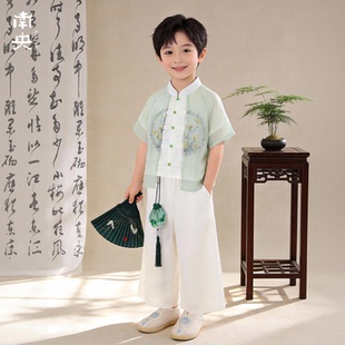 日常可穿汉服男童夏季薄款儿童唐装短袖套装国风小男孩帅气古装