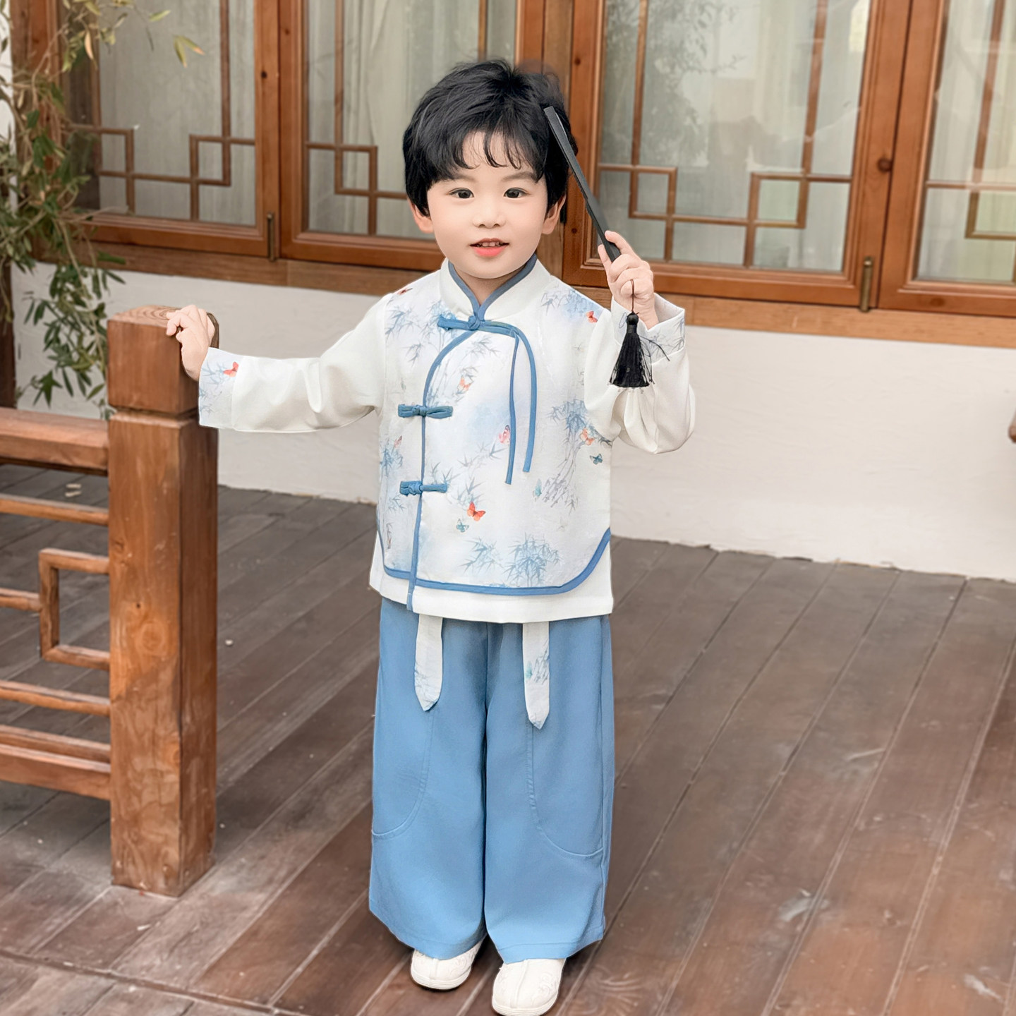 国风小少爷儿童汉服男童春秋季宝宝中国风唐装套装男孩中式表演服