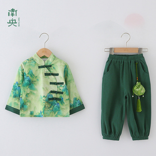 新中式亲子装儿童唐装国风套装春秋季女童汉服男童古风帅气演出服