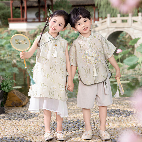 汉服男童夏季女童唐装短袖套装