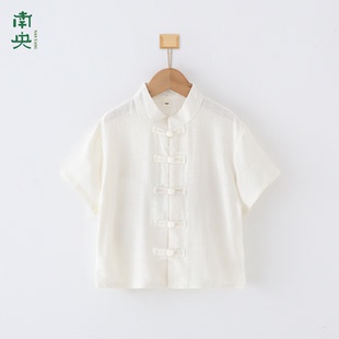 中国风改良汉服男童白色上衣内搭儿童唐装短袖衬衫男孩新中式夏季