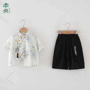 南央国风小少爷汉服男童新中式套装夏季薄款儿童唐装短袖男孩古装