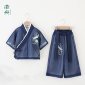 夏季 中国风儿童唐装 2026新款 古装 帅气演出服 男孩短袖 汉服男童套装