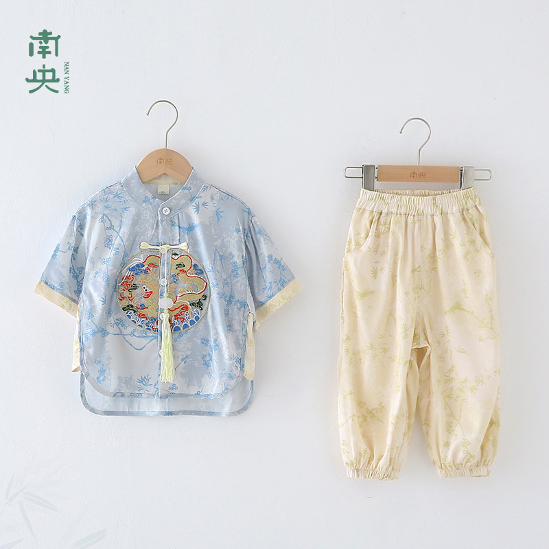 中国风汉服男童短袖长裤夏季薄款图片