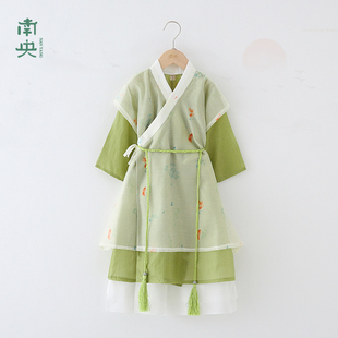 中式汉服男童春秋薄款男孩明宋长袍儿童唐装夏季古装演出服中国风