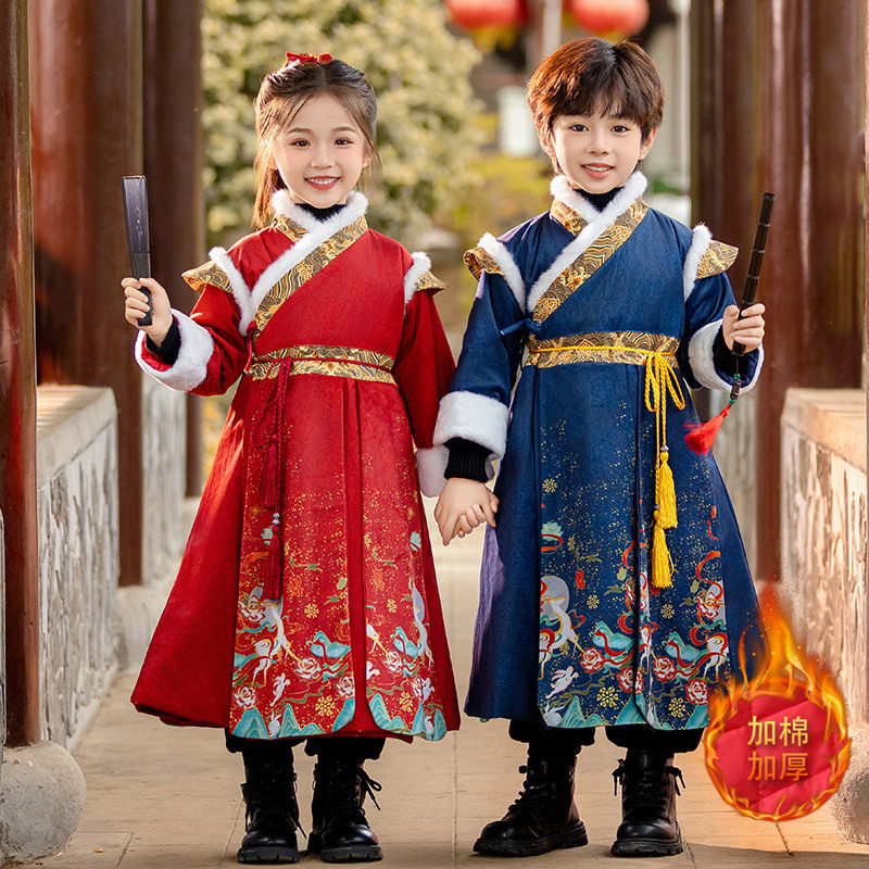 飞鱼服拜年服男童长袍汉服秋冬季国风宝宝唐装儿童过年衣服新年装,童装/婴儿装/亲子装,汉服,淘宝优惠券,粉丝福利购,淘宝优惠卷