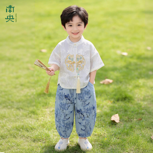 日常可穿汉服男童短袖长裤中国风
