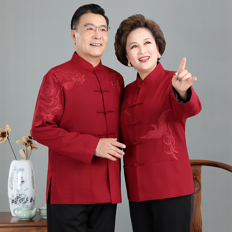 秋冬中老年唐装男夹克套装爸妈生日祝寿外套爷爷奶奶情侣冬装棉衣