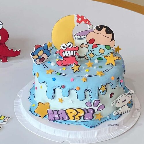蜡笔小新一家三口生日纪念日蛋糕插件美伢妈妈爸爸蛋糕装饰配件