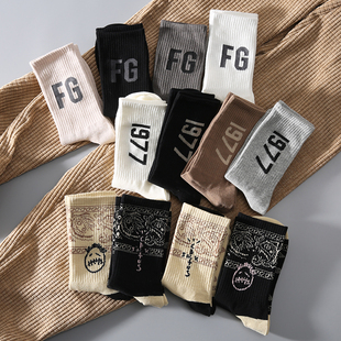 袜子男四季款长袜潮ins男款纯棉吸汗防臭FG腰果花街头滑板中筒