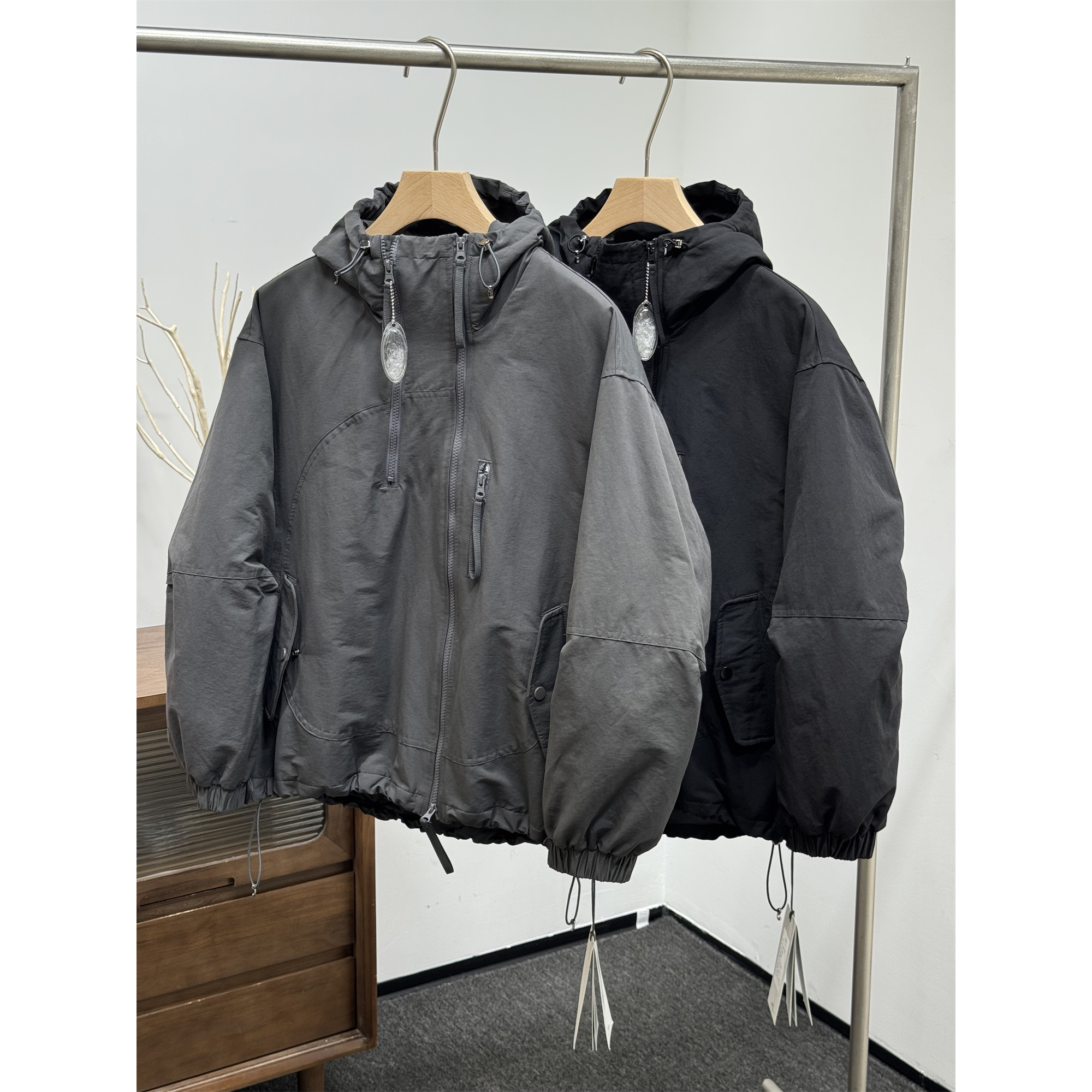 冬季新款男士90白鸭绒机能连帽工装羽绒服日系双拉链加厚保暖外套