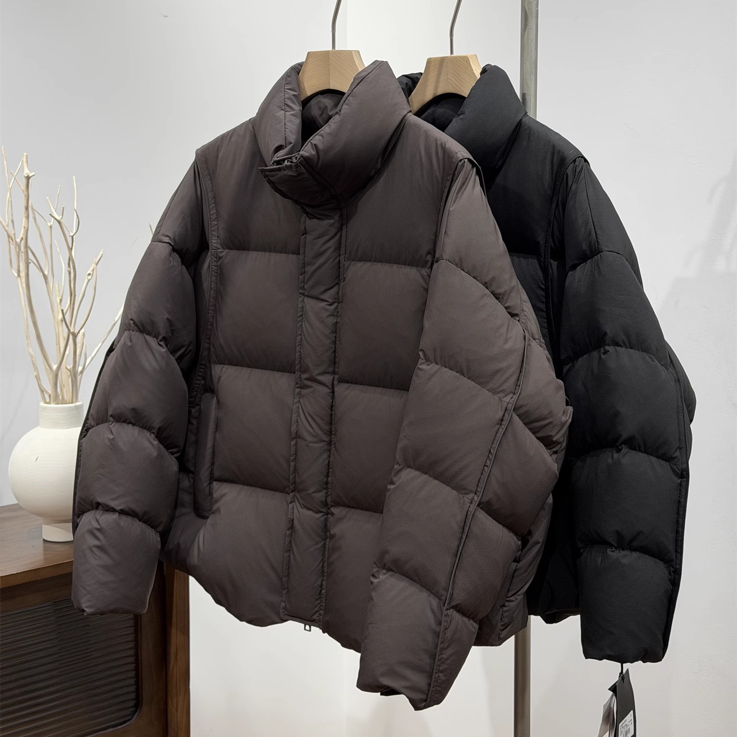 目写加厚90白鹅绒极简辑行立领羽绒服男冬季男女廓形高充绒面包服