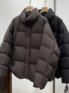 目写加厚90白鸭绒极简辑行立领羽绒服男冬季男女廓形高充绒面包服