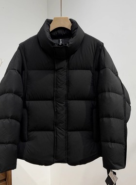 2025冬季新款目写韩系立领极简高充荷叶边羽绒服男女白鸭绒外套