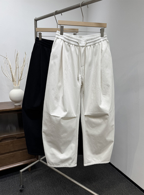 韩系通勤白色加绒加厚阔腿大弯刀休闲长裤男女通勤宽松纯棉直筒裤