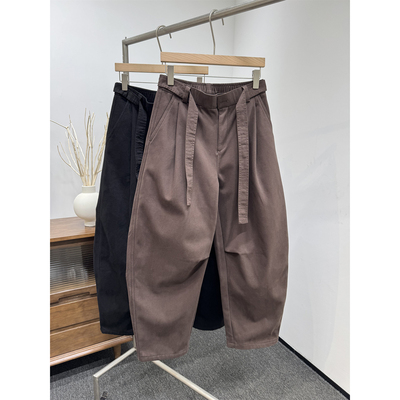 2025冬季新款加绒休闲弯刀裤男潮牌巧克力咖宽松直筒阔腿加厚长裤