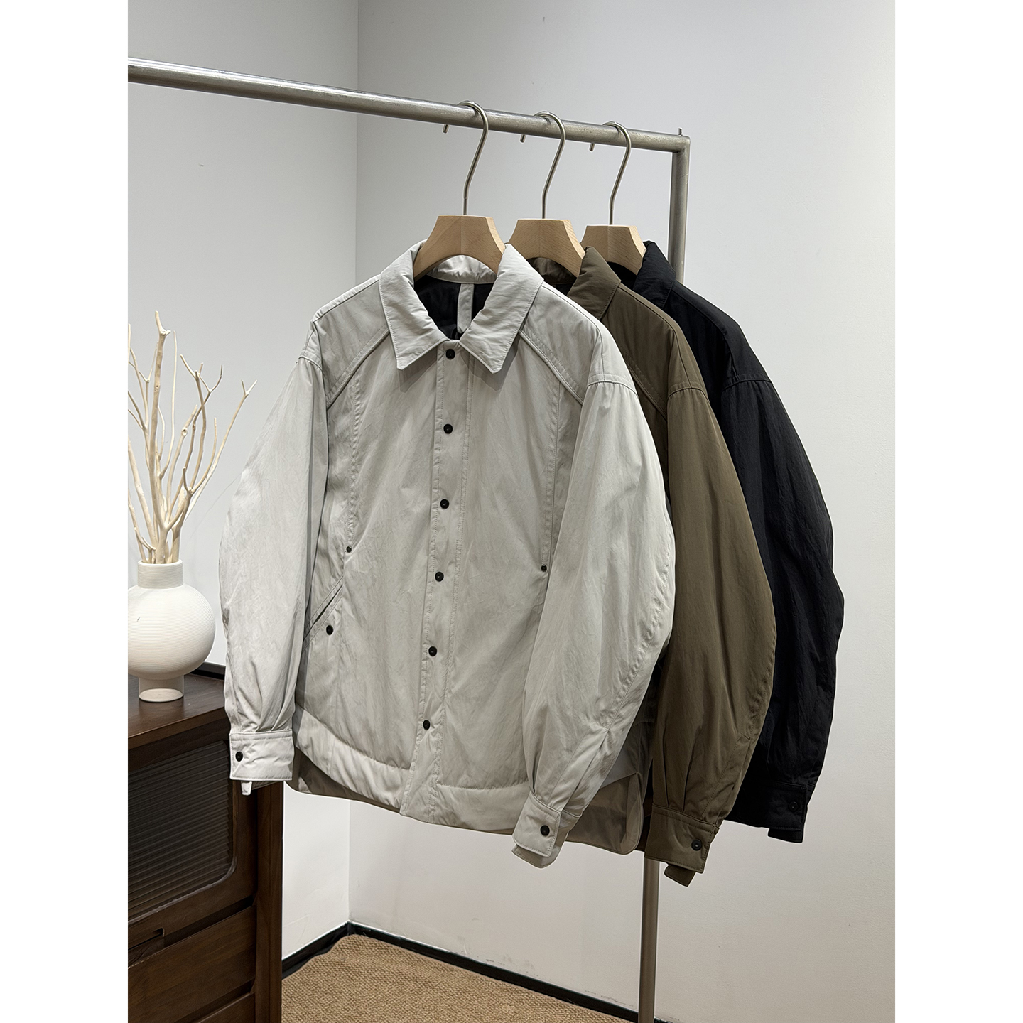 韩系通勤轻薄羽绒服男女廓形90白鸭绒青年净版极简衬衫羽绒服外套