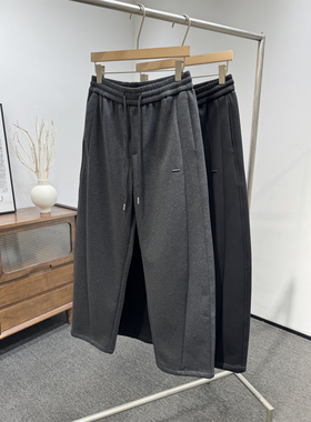 25冬季新款加绒加厚卫裤潮牌高街灰色钢标运动裤男宽松直筒休闲裤