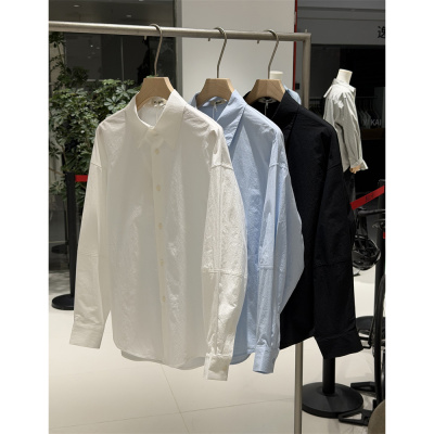 韩系蓝色廓形薄而不透肌理感面料高级易打理衬衫外套可机洗防晒服