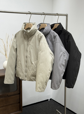 韩系通勤廓形90白鸭绒立领加厚保暖面包羽绒服冬纯色男女通用外套