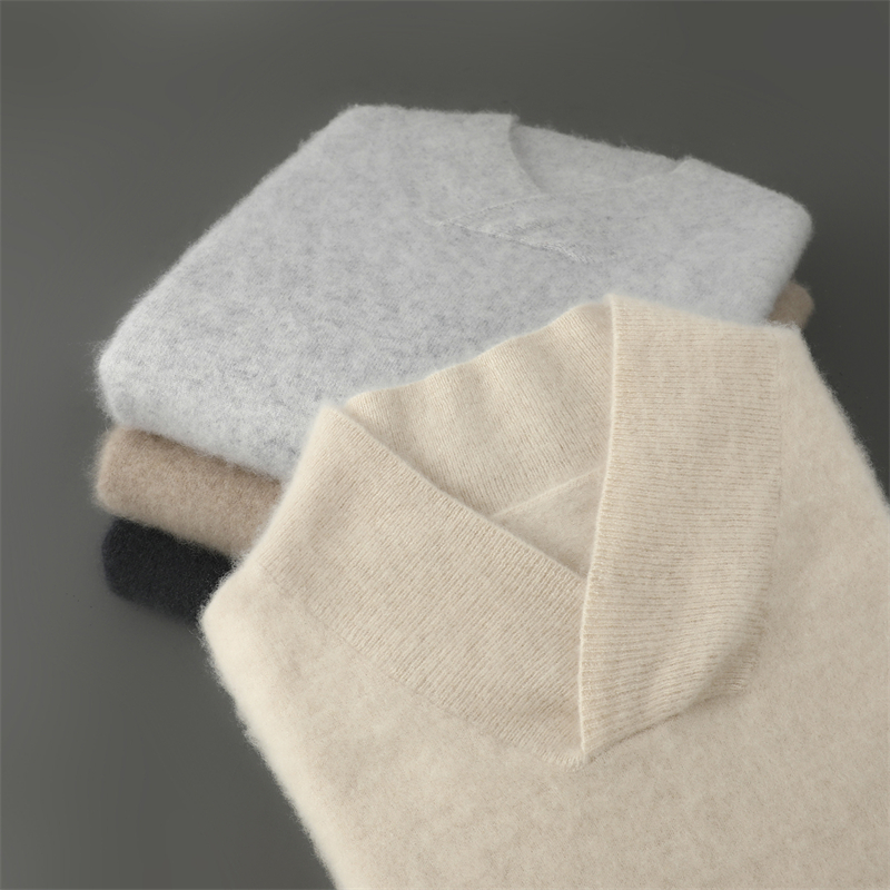 2025秋冬新款100%纯羊毛衫男士青果领毛衣内搭双叠领针织打底衫男