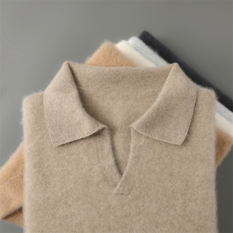 一线成衣男翻领商务休闲纯羊毛衫