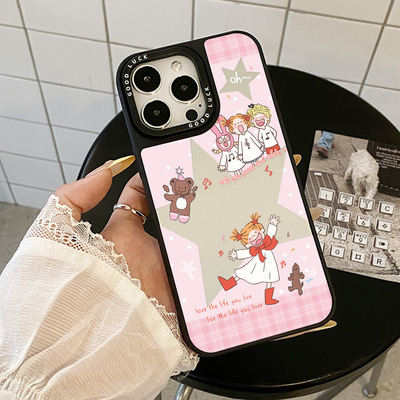 快乐的小女孩适用苹果17promax相框镜子手机壳iPhone16防摔保护套
